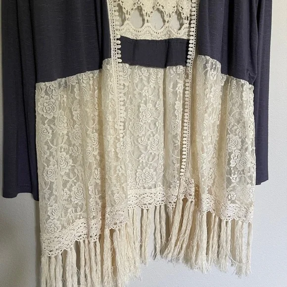 Umgee Open Front Lace Fringe Cardigan Boho Cottagecore | Size M - Picture 6 of 11